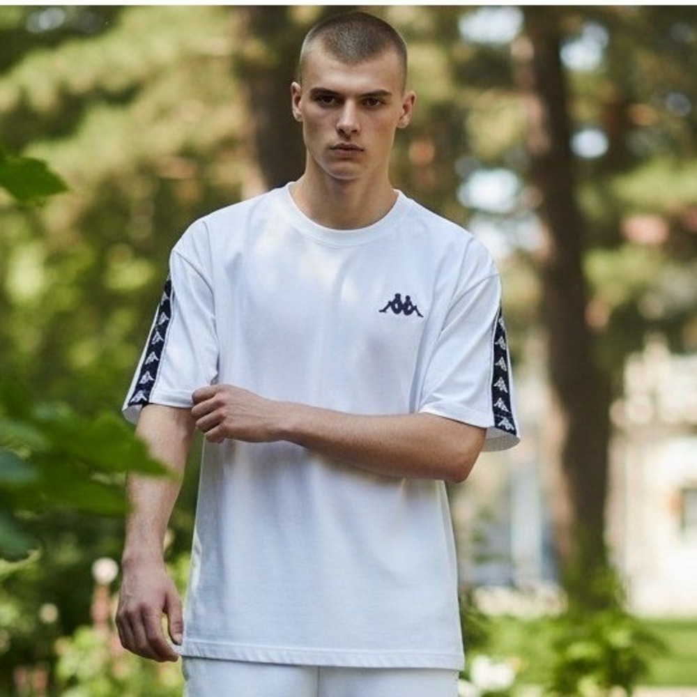 Kappa T-Shirt Mens Large White Cotton Logo Tape Streetwear Athletic‎